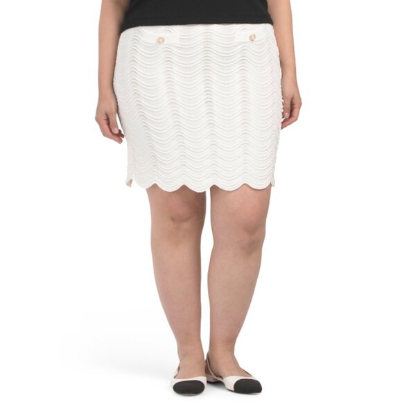 ELIE TAHARI Soft White Pull On Novelty Stitch Mini Skirt With Scalloped Hem